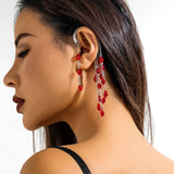 Ingemark 1PC Long Tassel Red Crystal Clip Earring