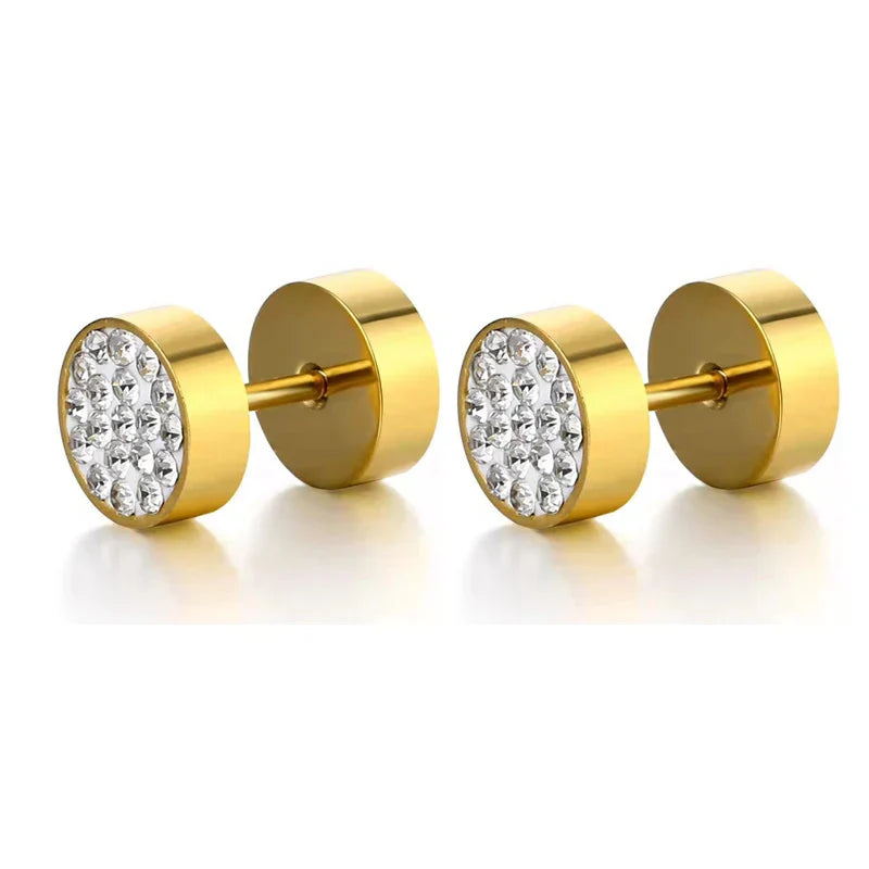 New Trendy Round Hoop Earrings Simple Zircon Stainless