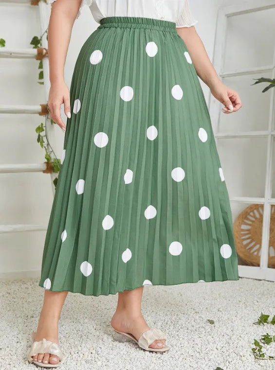 Plus Size Spring Midi Polka Dot Print Skirt