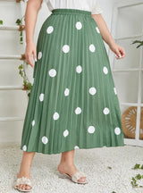 Plus Size Spring Midi Polka Dot Print Skirt