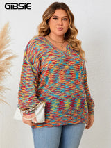 GIBSIE Plus Size Lantern Sleeve V Neck rainbow