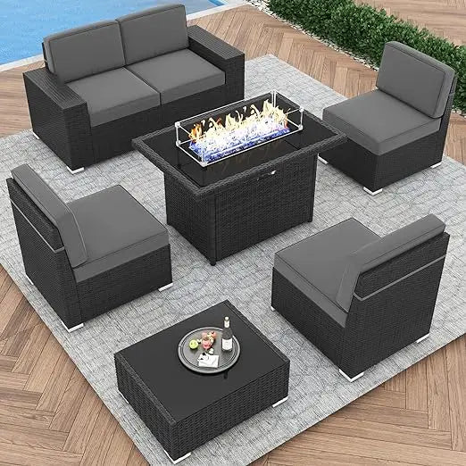 7/8 Pieces Outdoor Patio Furniture Set with Fire