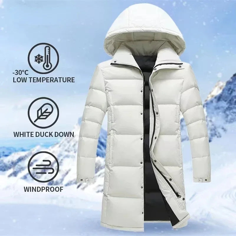 Long Down Jacket Men Hooded Down Coat Winter