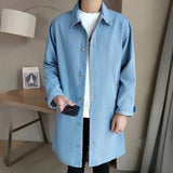 Mid-length Denim Windbreaker Jacket Men Spring Autumn Casual