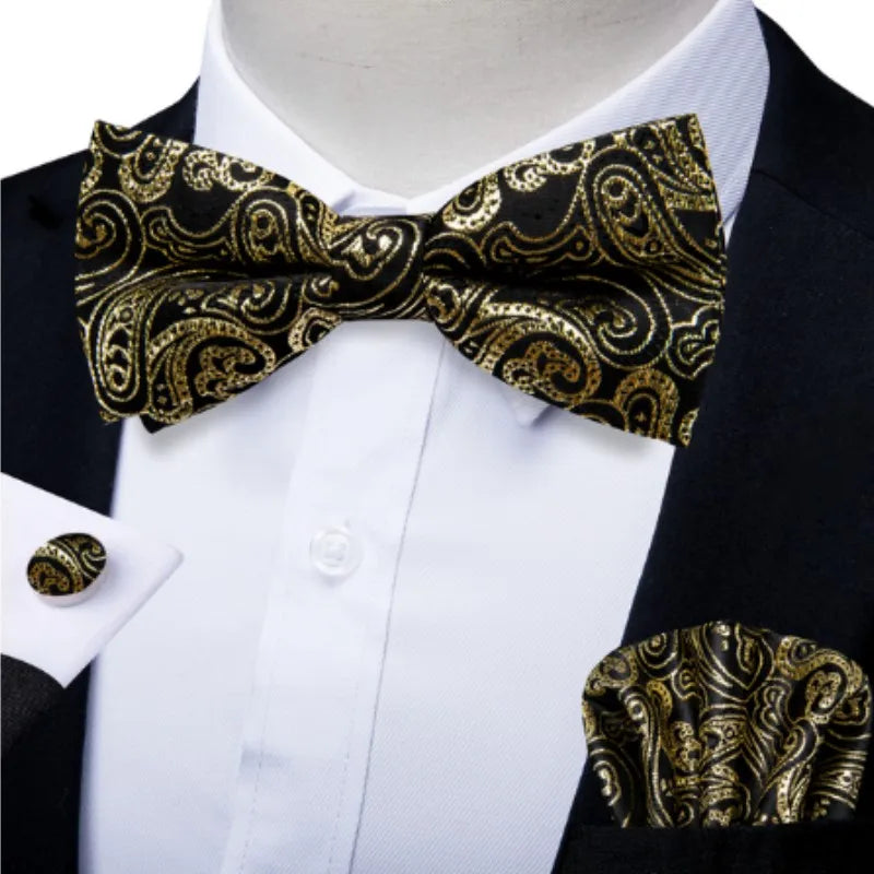 Classic Black Men's Bow Tie Butterfly Pocket Square