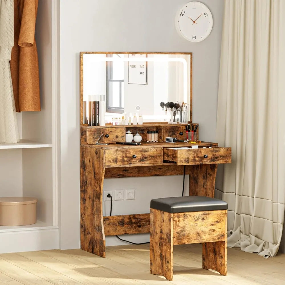 Vanity Desk with Drawers & LED Lighted Mirror