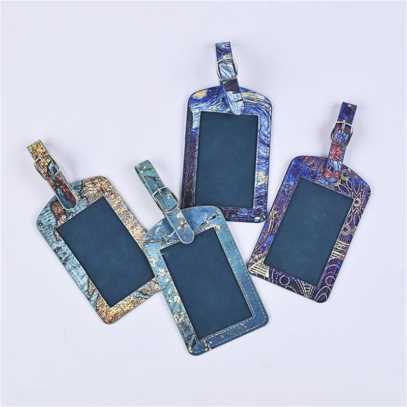 2pcset Printed PU Leather Passport Cover Luggage Tag