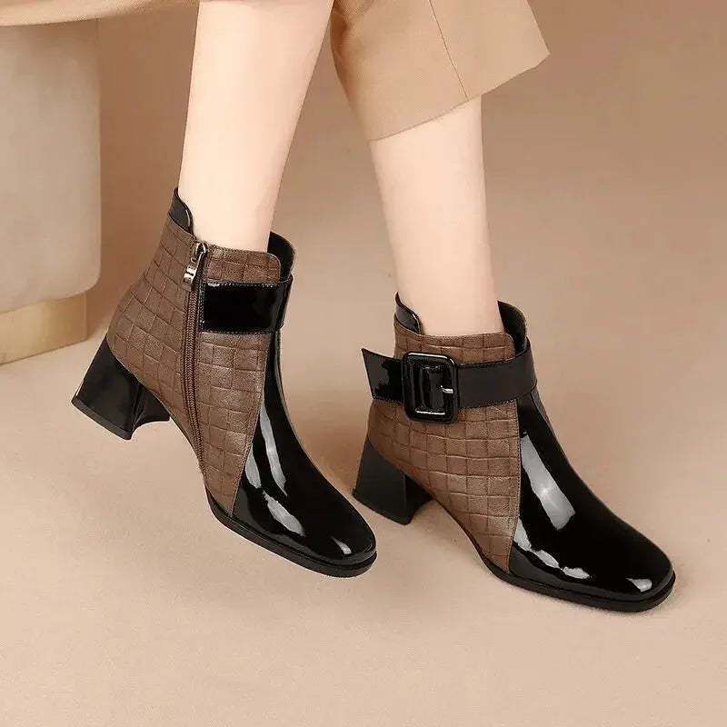 Women Ankle Boots Thick Heels Platform Short Boots