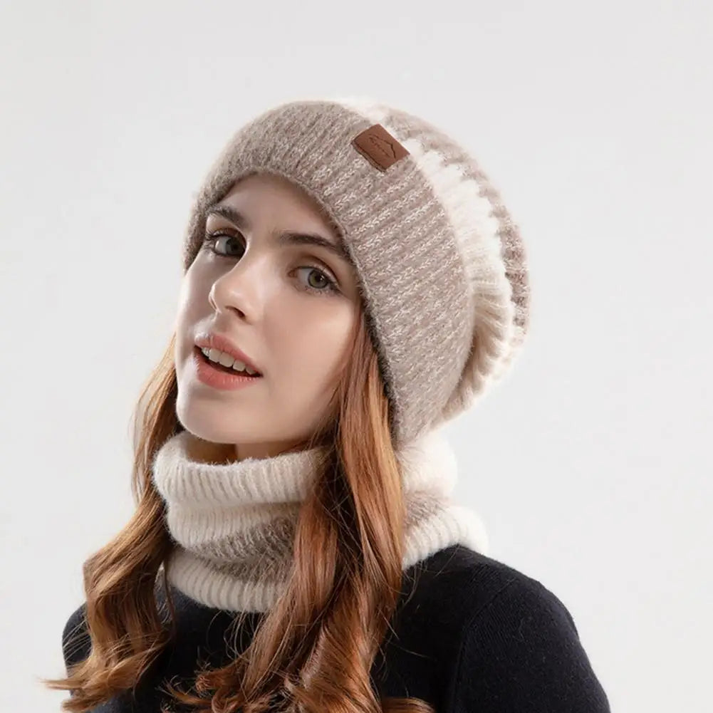 Women Knitted Scarf Soft Fleece Lined Hat Scarf