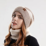 Women Knitted Scarf Soft Fleece Lined Hat Scarf