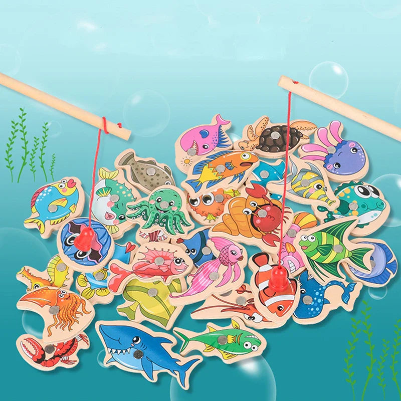 Wooden Magnetic Fshing Toy Marine Life Cognition Fish