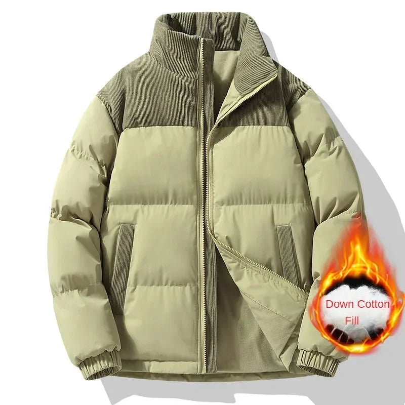 Winter Down Cotton Jacket Men Women Corduroy Patchwork