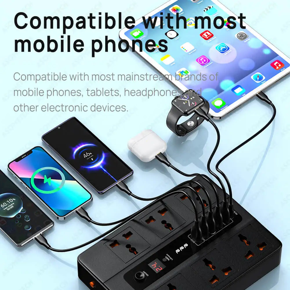 3000W 6 AC Outlets Power Strip 20W PD
