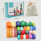 28/38pcs Wooden Rainbow Stone Building Blocks Set Balancing