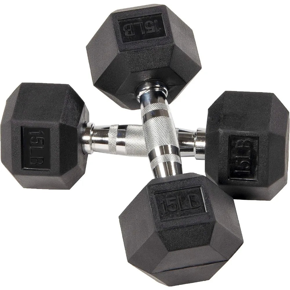 Rubber Coated Hex Dumbbell Weight Set and Storage