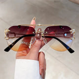 Vintage Rimless Sunglasses Men Women Trendy Aviator Gradient