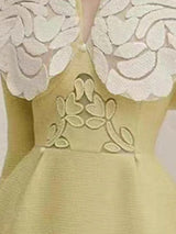 DEAT Elegant Dress Tweed Vneck High Waist Embroidery