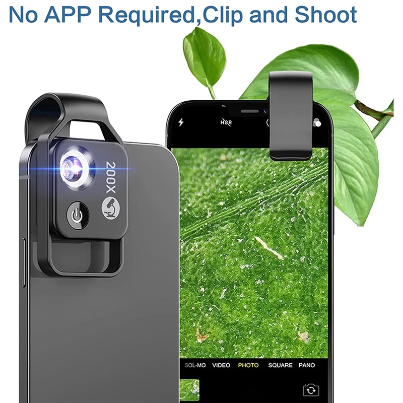 200X Cell Phone Microscope Accessory with Lens, Portable