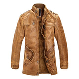 Winter Men's Thick Fleece Leather Jacket Coat Long