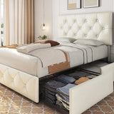 Upholstered Bed Frame with 4 Storage Drawers and