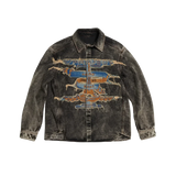 Denim Jacket Embroidery Men Women Distressed Long Sleeve