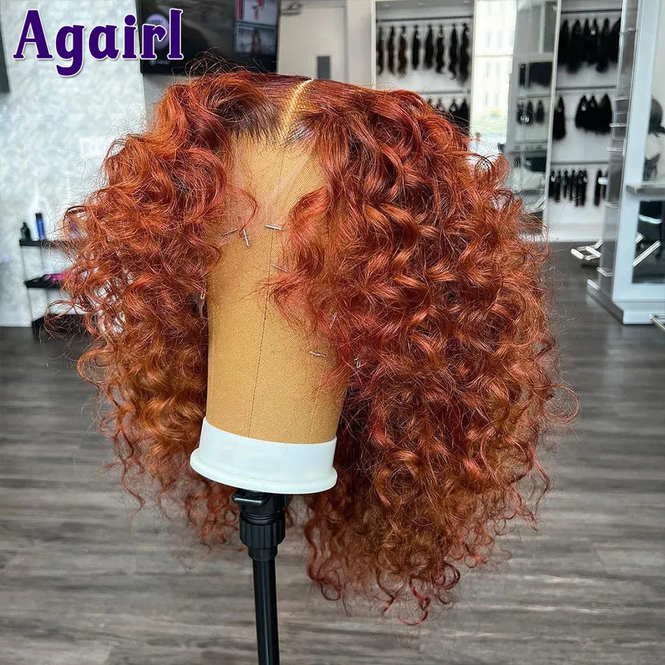 Orange Brown 13x6 Deep Curly Short Bob Human