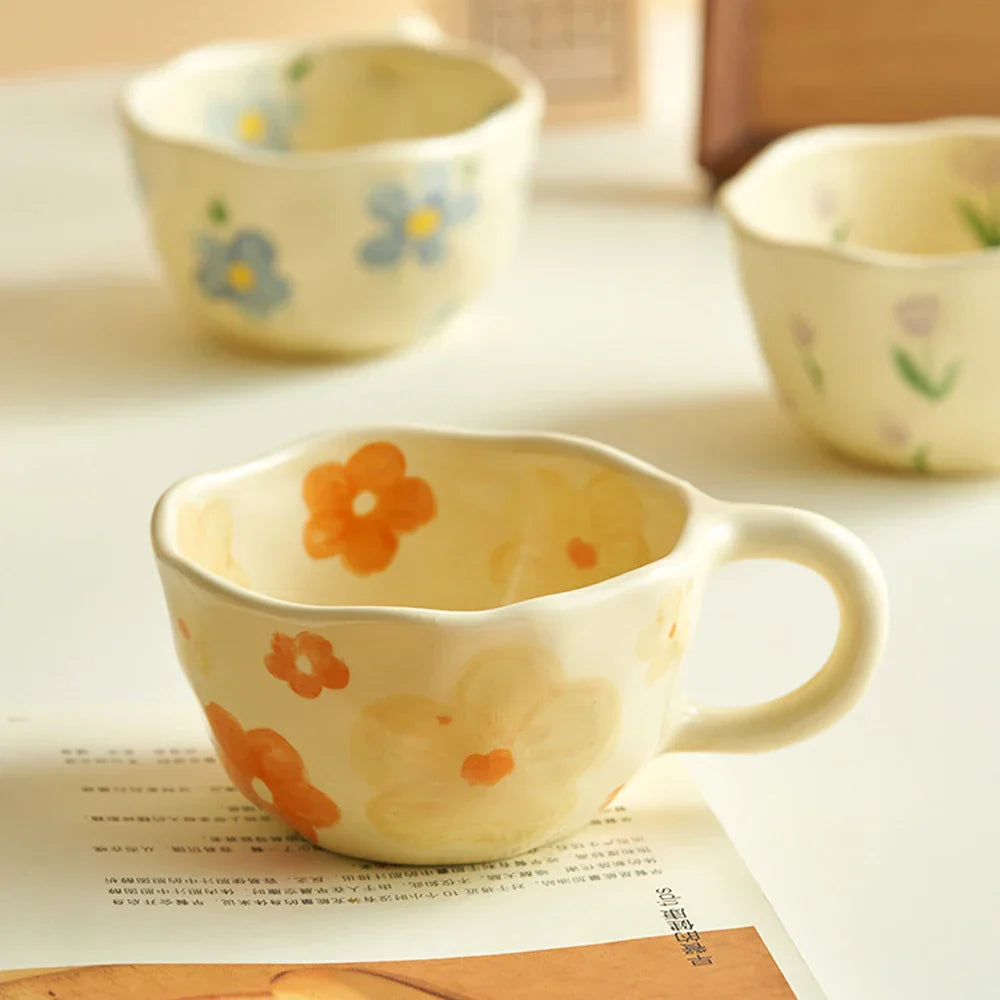 Ceramic Mugs Coffee Cups Hand Pinched Irregular Flower
