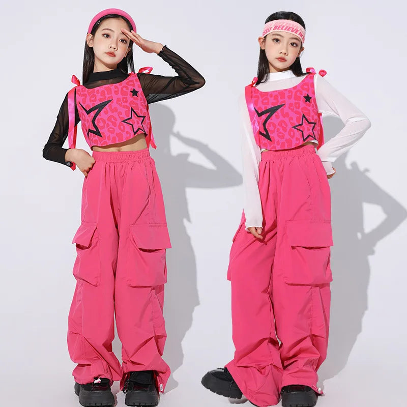 Girls Rose Red Hip Hop Outfits Long Sleeve