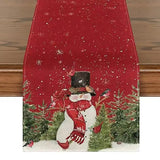 Linen Christmas Table Runner Snowman Xmas Tree Home
