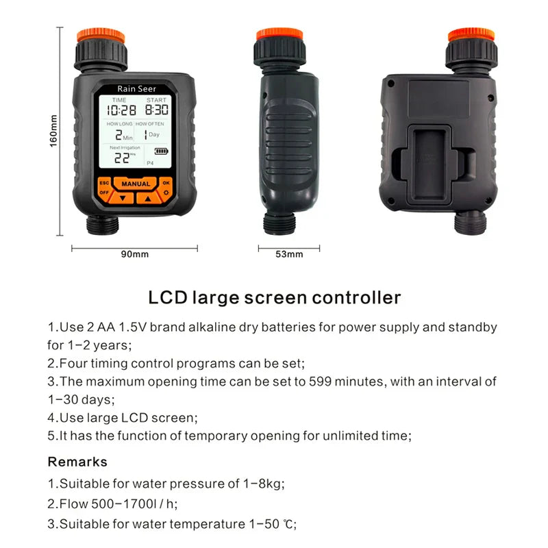Rain Seer Large LCD Display Water Timer Waterproof