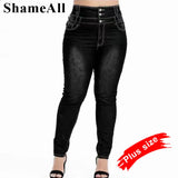 Plus Size Button Up Skinny Black Gray Long