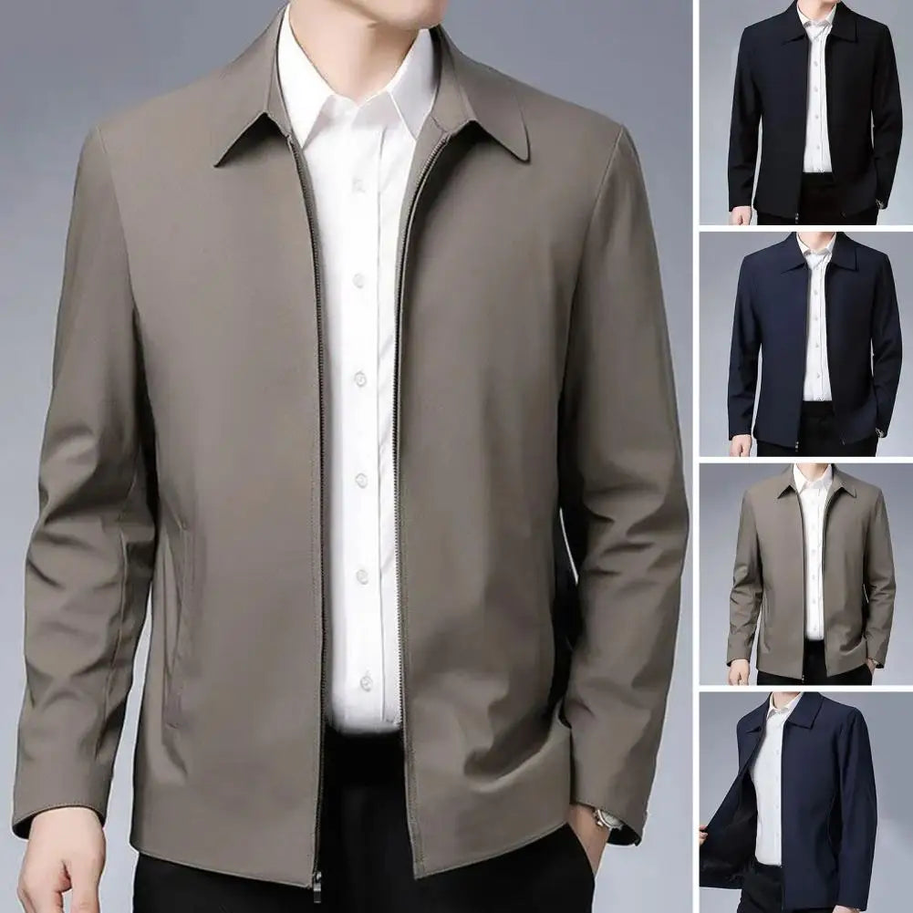 Two Side Zipper Pockets Men Jacket Elegant Mid-aged