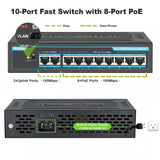 TEROW POE Switch 10 Port 100Mbps Ethernet Smart