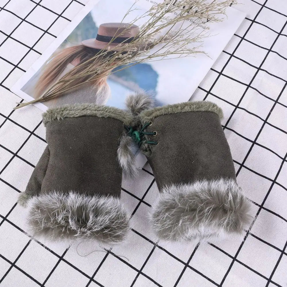 1 Pair New Fashion Faux Rabbit Hair Gloves