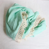 Custom Name Muslin Swaddle Fringe Cotton Baby Blanket