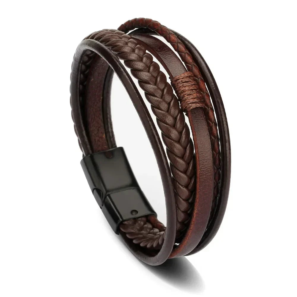 Trendy Leather Bracelets For Men Multilayer Braided Rope