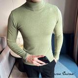 Autumn Mens Turteneck Sweatshirt Warm Solid Color Slim