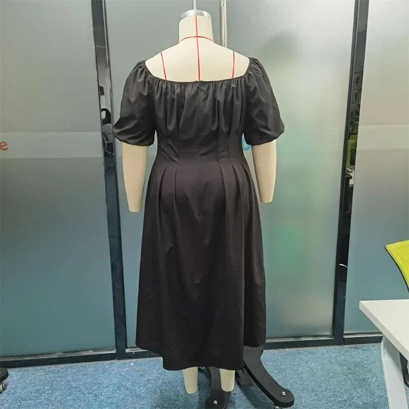 KUCLUT Women Plus Size Dress Simple Solid Puff