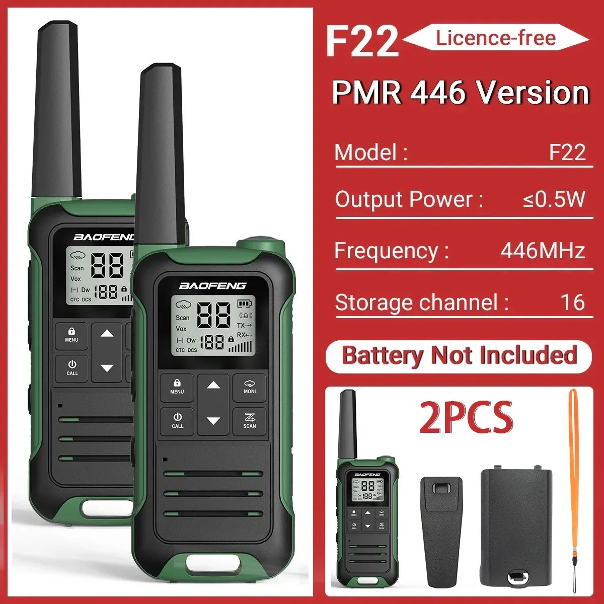 2PCS Baofeng F22 Walkie Talkie Portable Mini Communication