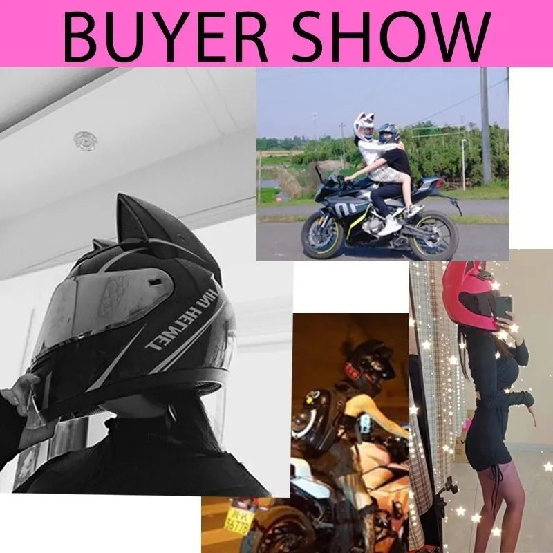 Motorcycle Full Face Helmet Cat Ear Helmet Women Moto Ear Helmets Personality Motorbike Helmet Motocross Capacete Casque