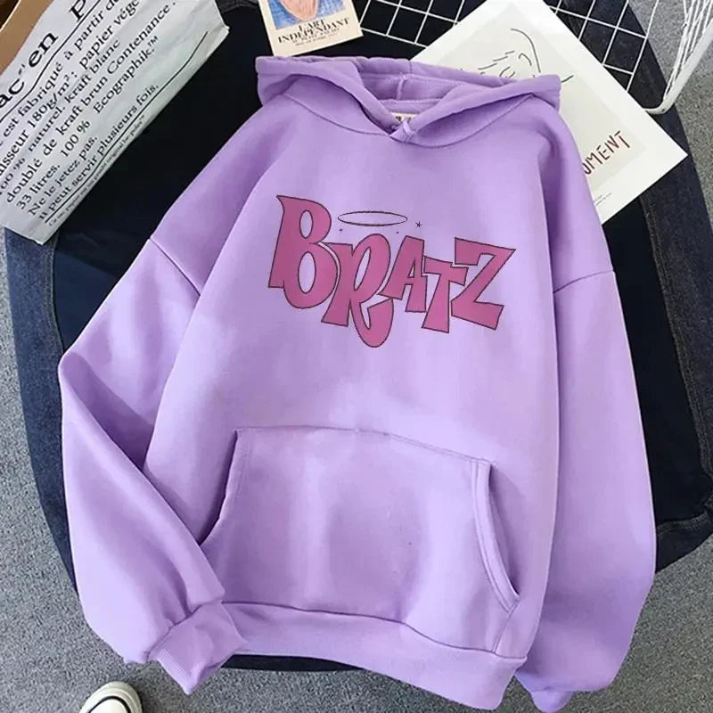 Bratz Letter Printed Plus Size Hooded Sweatshirt Men