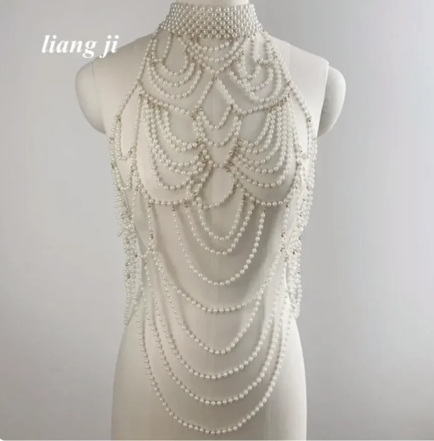 Women Body Chain Sexy Pearl Body Bra Chain