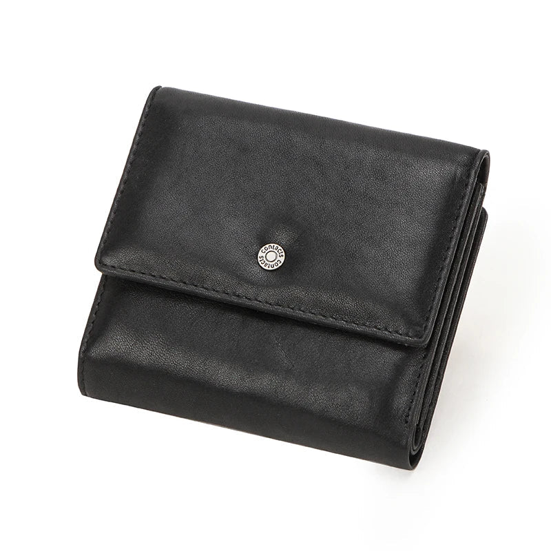 CONTACT'S Genuine Leather Women Wallet Short Bifold Hasp RFID Purse Card Holder Coin Purses Female Bags Slim Wallet Money Clip