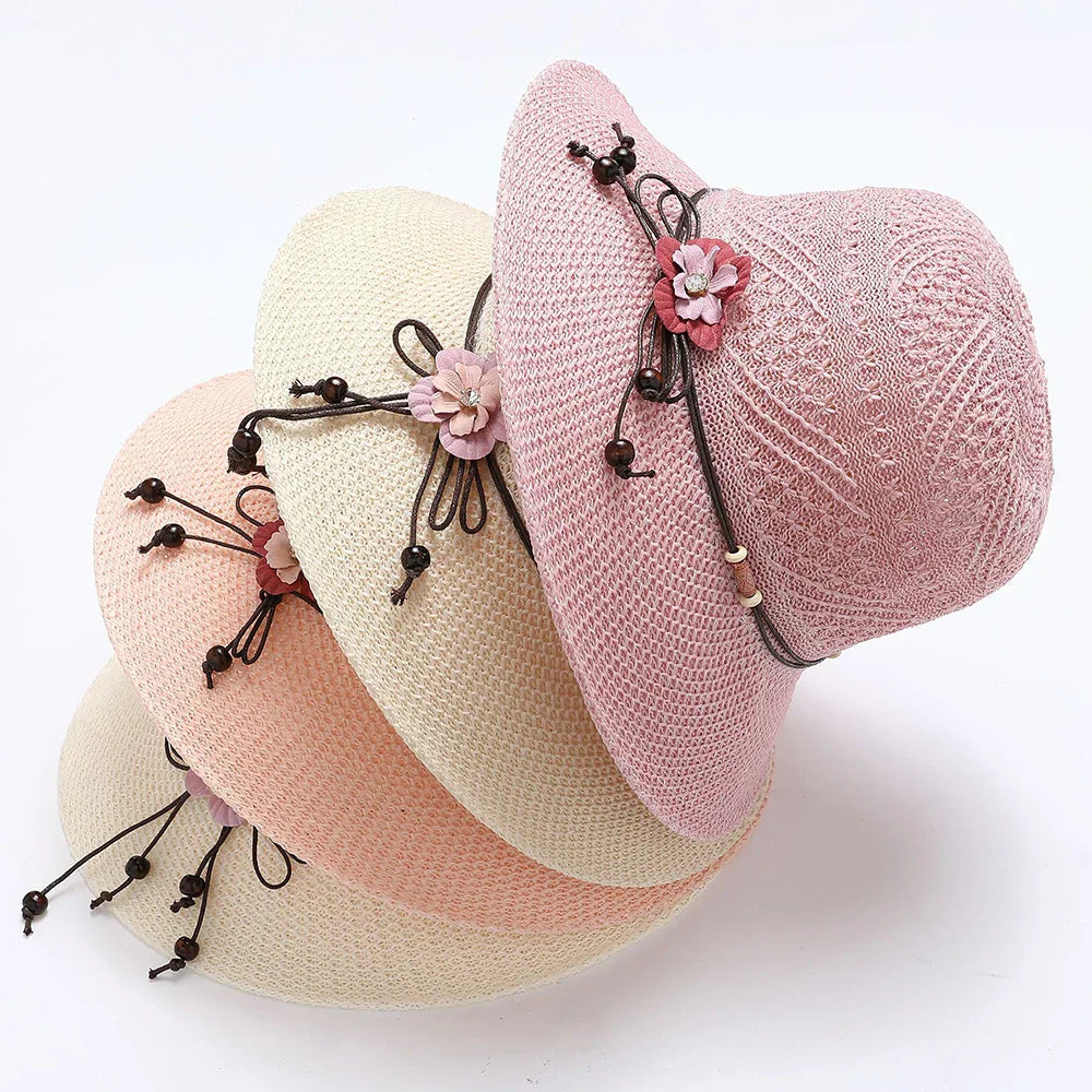 Bow Flowers Straw Hat Sweet Foldable Beach Hat