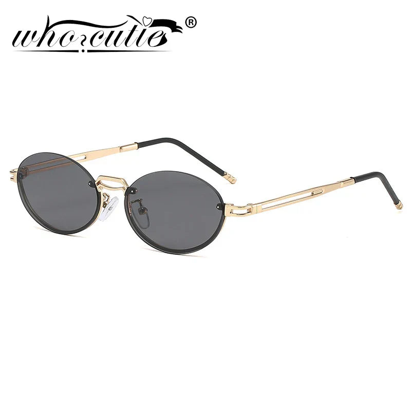 Trendy Brown Round Oval Rimless Sunglasses Women Brand