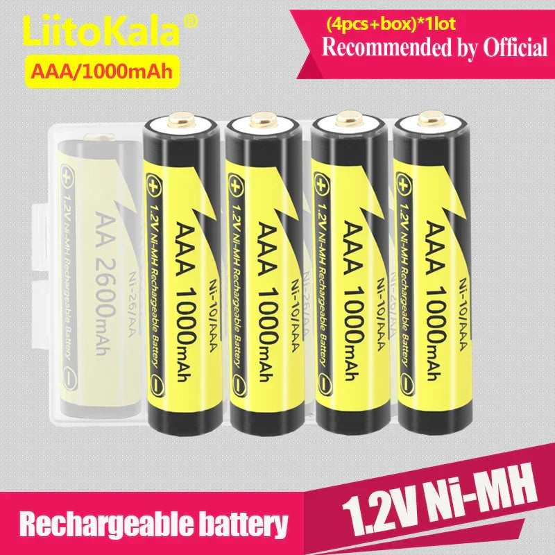 4PCS LiitoKala AAA 1000MAH/AA 2600MAH NiMH 1.2V Rechargeable