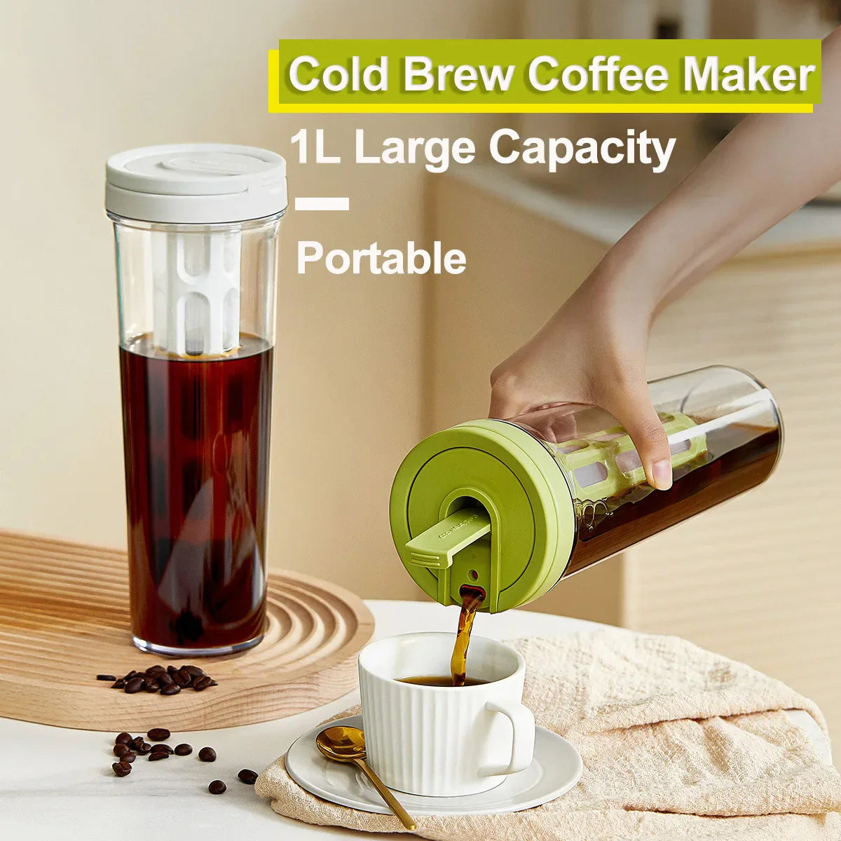 1L Manual Cold Brew Maker Refrigerator Cold Water