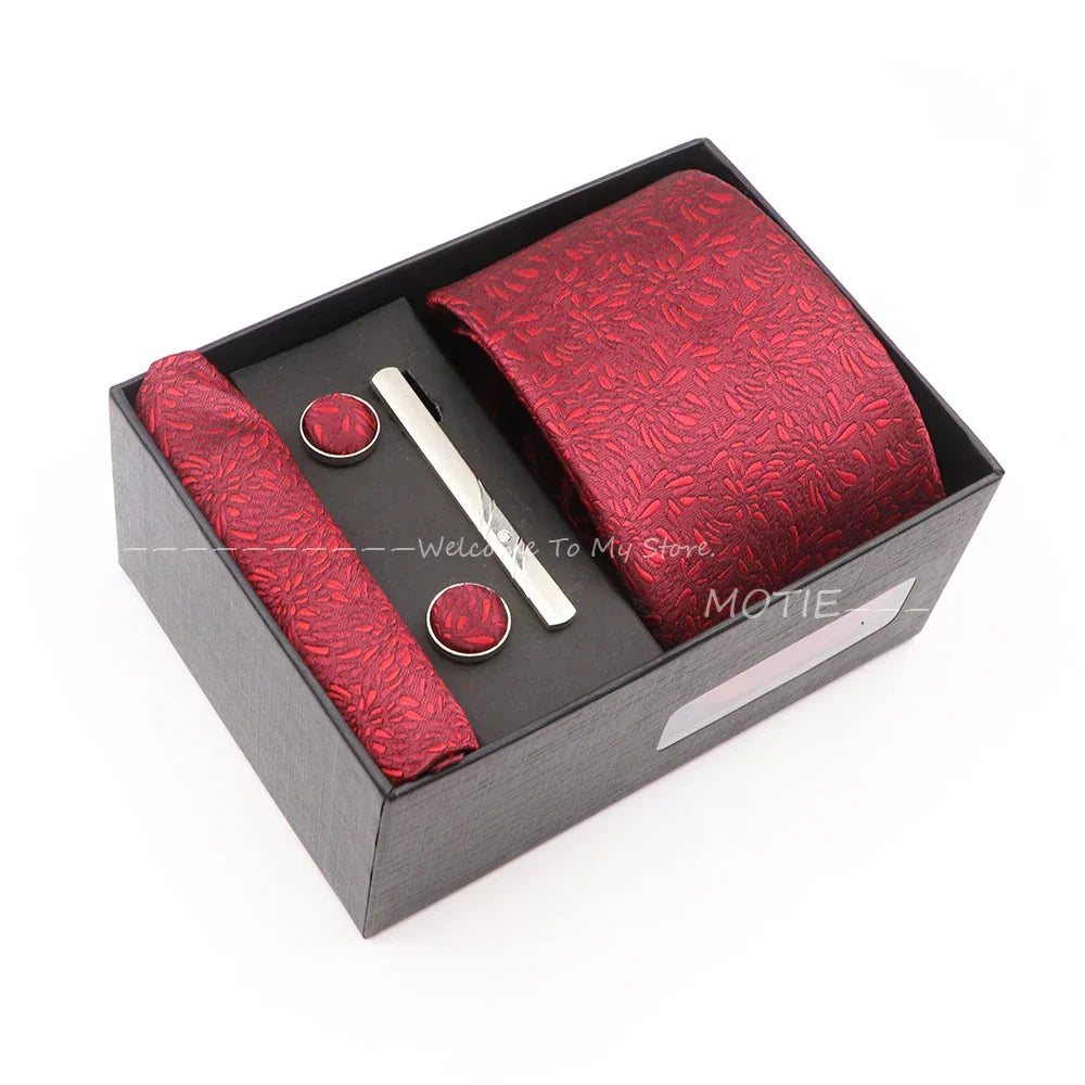 Gracefully Polyester Tie Set With Box Red Floral