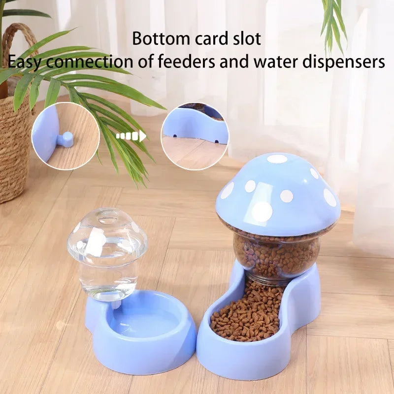 1.8L/500g Cat Automatic Feeder Mushroom Shape Water Bottle
