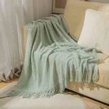 Textured Knitted Throw Blankets with Tassels Cozy Woven